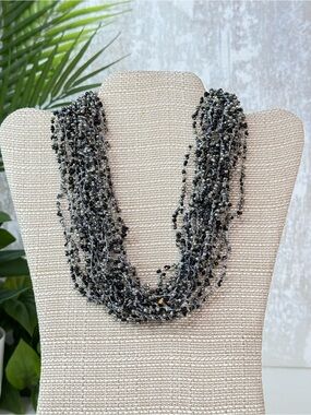 Black & Silver Multi Strand Seed Bead Statement Necklace NWT